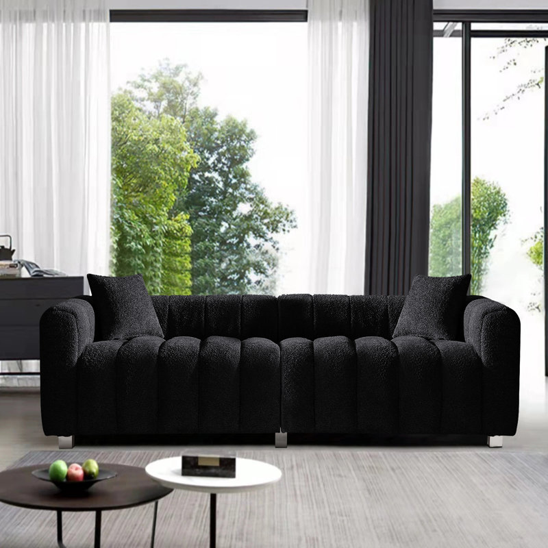 87.4'' Premium Velvet Sofa 3-Seater Loveseat, Black