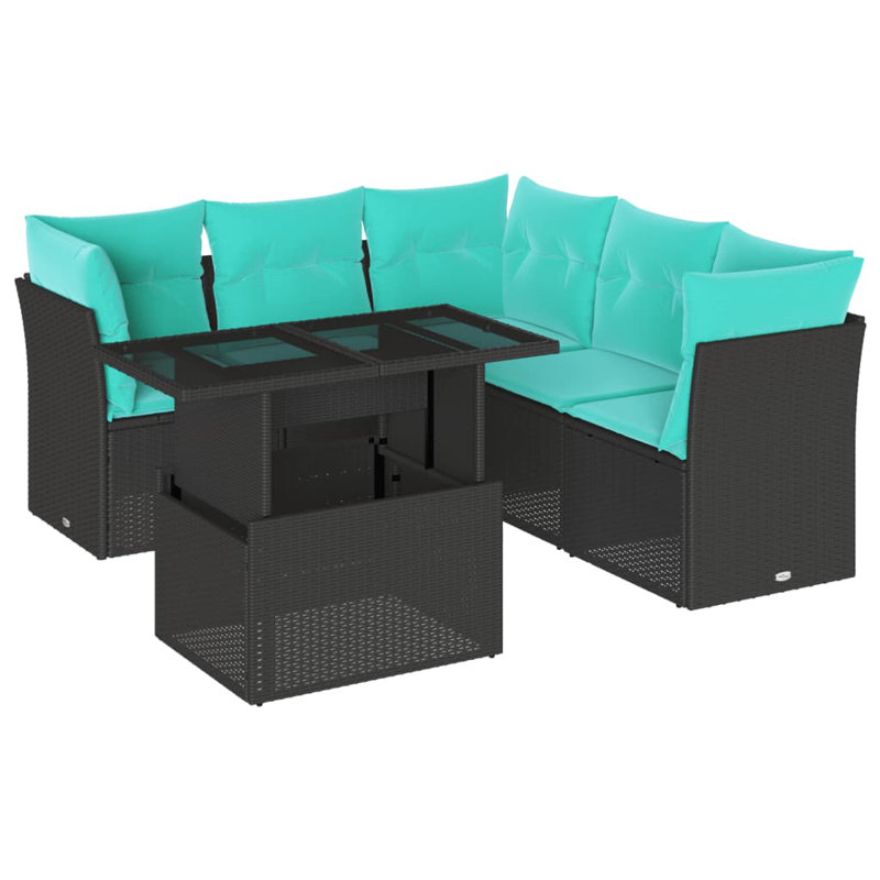  Ensemble de canapé de patio 6 pièces avec coussins en rotin de polyester noir