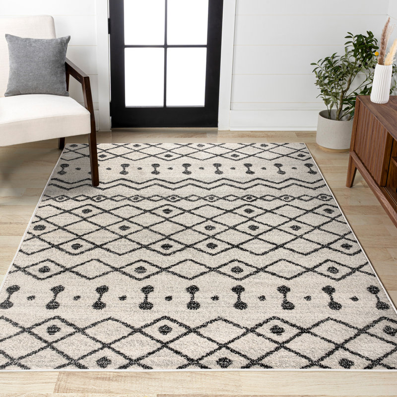 Bousquet Moroccan Beni Souk Cream/Black Rug, Rectangle 3' x 5'