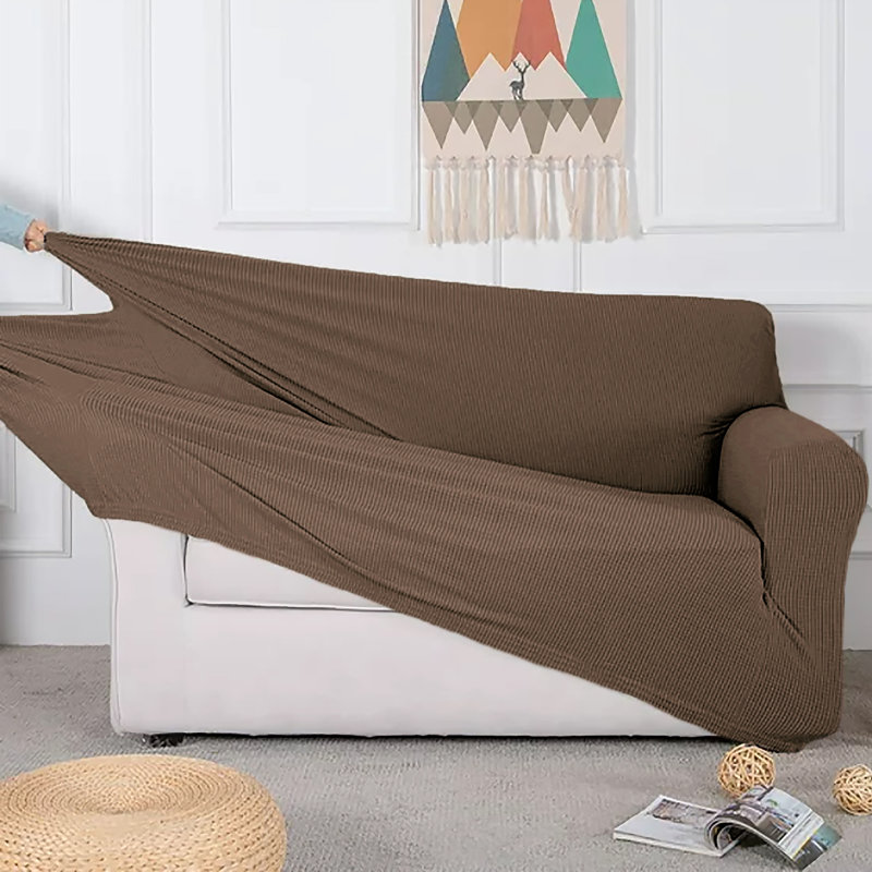 Ensemble de housse pour causeuse et housse de fauteuil extensible à 4 compartiments 3 pièces, Polyester brun