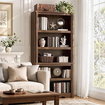 Bibliothèque à 5 niveaux, 180 cm de hauteur, idéale pour bureau, chambre, marron | Style colonnes romaines