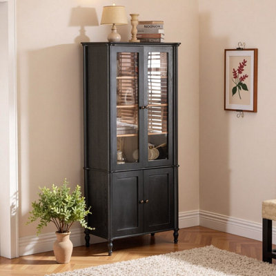 Bibliothèque de présentation avec portes en verre, armoire de rangement haute de 73 po et bibliothèque pour le salon, bureau