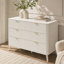 3 Drawer Fluted Bedroom Storage Cabinet with Rounded Corners Gold Handles & 4 Solid Wood Legs 100*48*78.5 cm MDF 1 Piece Chest of Drawers Cream White Spacious Storage