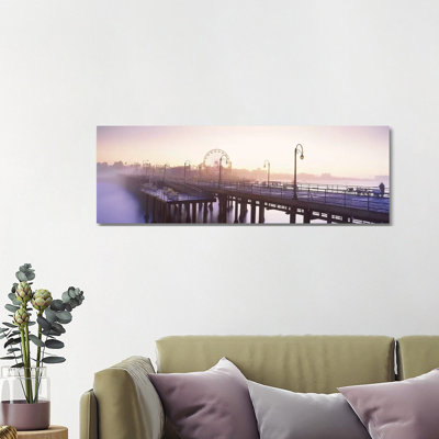 Pier With Ferris Wheel In The Background, Santa Monica Pier, Santa Monica, Los Angeles County, California, USA - Wrapped Canvas Panoramic Print