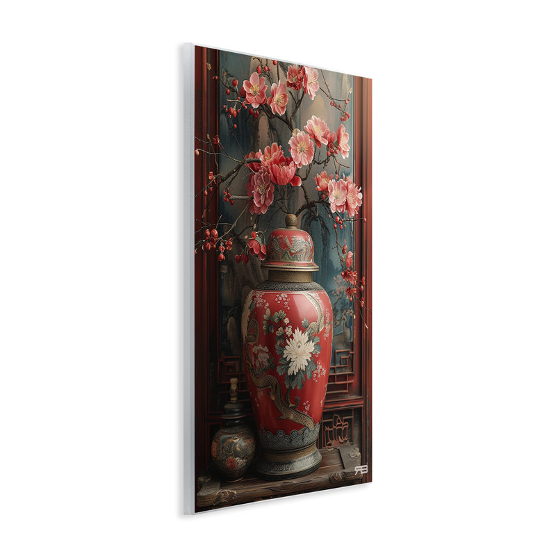 Art traditionnel sur plaque, vase asiatique traditionnel par Roozbeh Bahramali, H 19 po x l 13 po