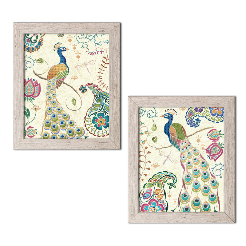 «Gorgeous Green and Blue Patterned Peacock», ensemble de reproduction d'impression encadrée