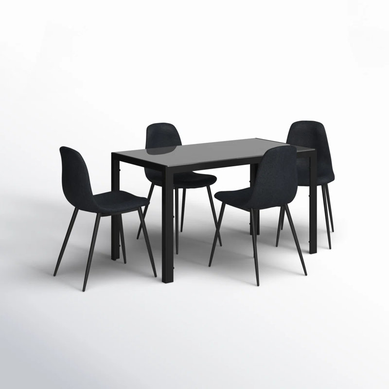 Ally Glass Top Four Leg Dining Set, Black, 5