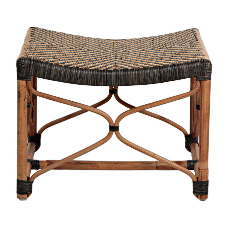 Brian 24.5" Black/Beige Woven Rattan Accent Stool