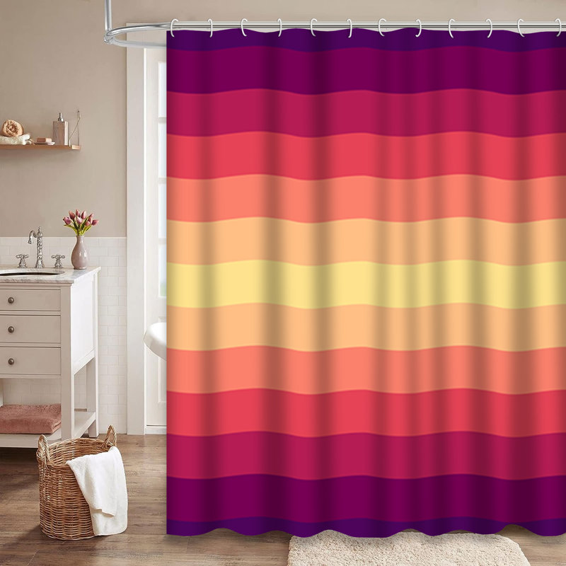 Rideau de douche coloré à rayures ondulées colorées avec 12 crochets, L 72 po x l 78 po