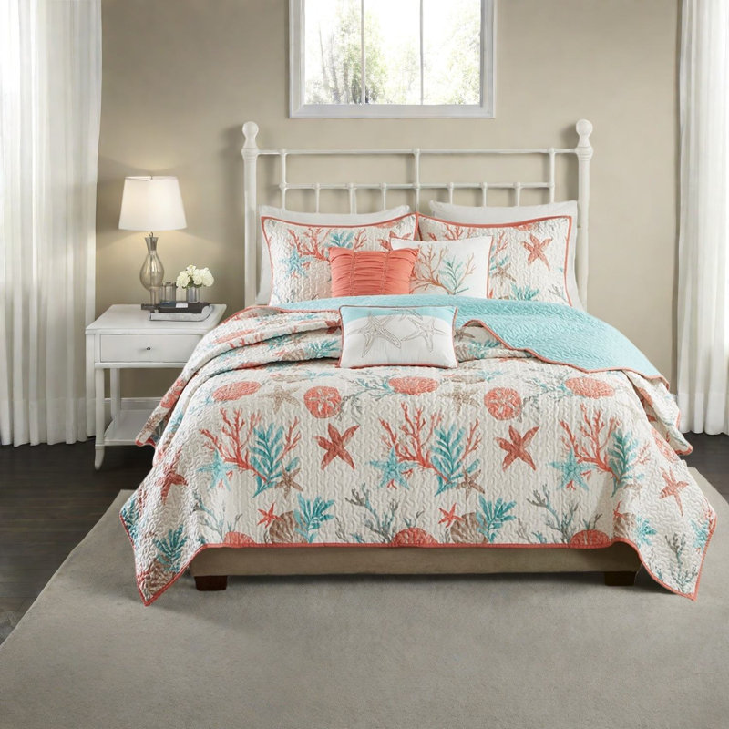 Ensembles de literie en satin de coton luxueux, style bord de mer corail