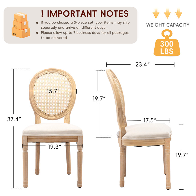 Ensemble de 4 chaises de salle à manger rembourrées en bois massif de style français, Beige