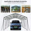 Abri d'auto en métal 13 x 26,5 pi avec toit et cadre en acier galvanisé, conception à rayures verticales, abri extérieur