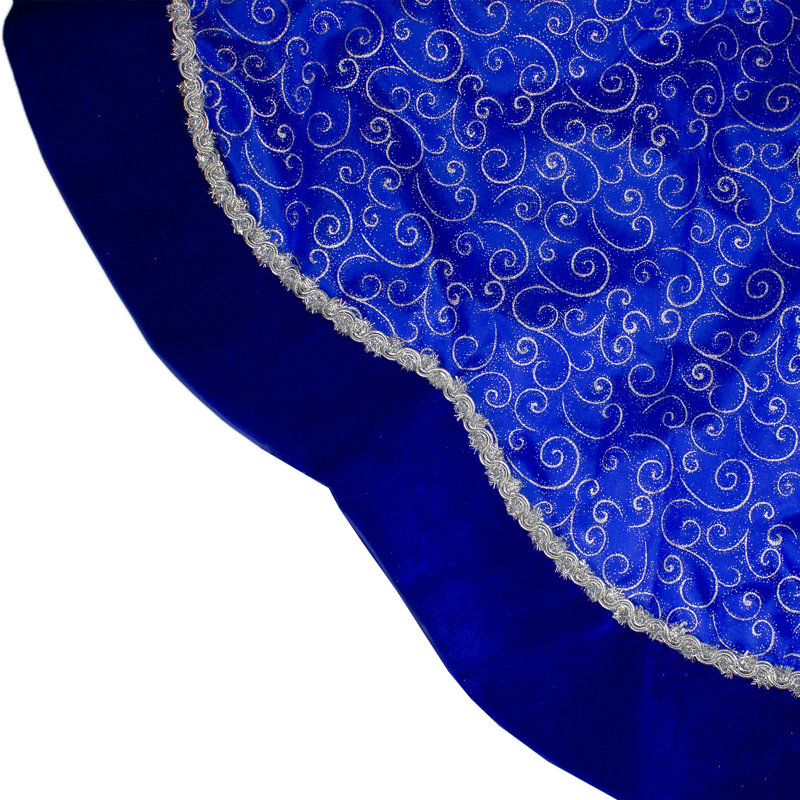 48" Blue and Silver Glitter Filigree Christmas Tree Skirt