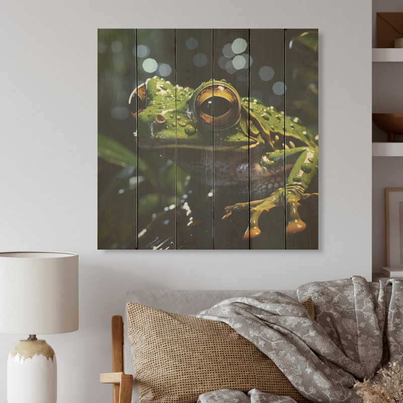Expressionniste, mouvement de grenouille - grenouilles et crapauds, art mural sur bois de pin naturel, H 25 po x l 25 po