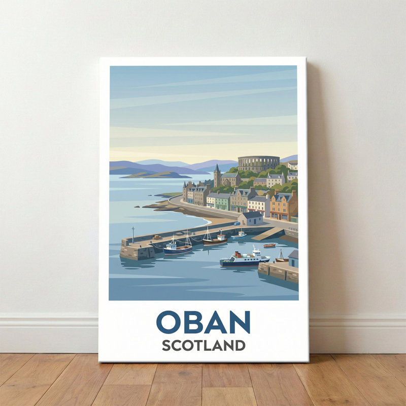 Oban, Scotland - Harbour Romance Travel Poster: Gateway To The Hebrides. Giclee Print On Wrapped Canvas. Wall Art, Home Decor - Cities & Towns, Scotland - Wrapped Canvas Print