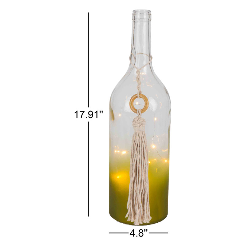 Assorted-color, Ombre Frosted Wine Bottles with Cotton Tassels, Warm White Lights and Timer Feature (Set of 3)