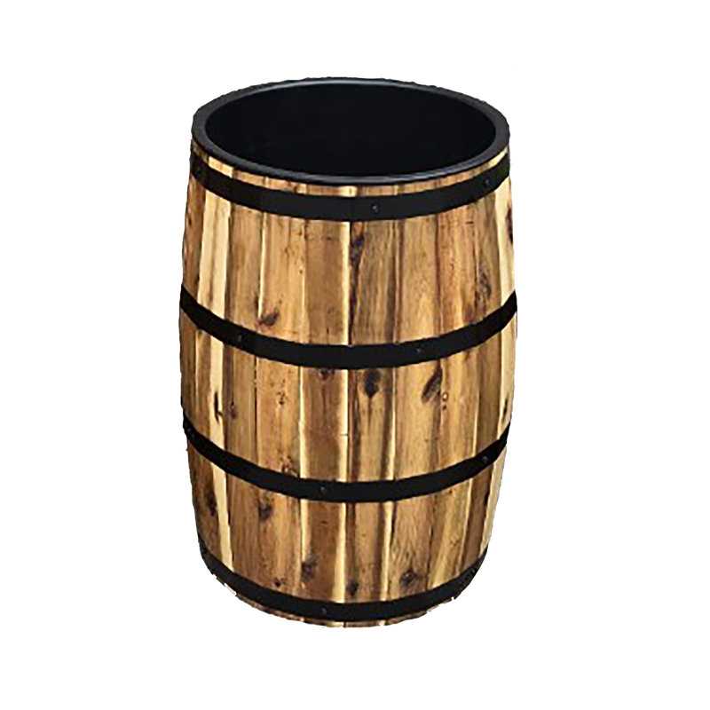 Acacia Wood Drum Patio Planter Barrel, 20" H x 13" W x 13" D
