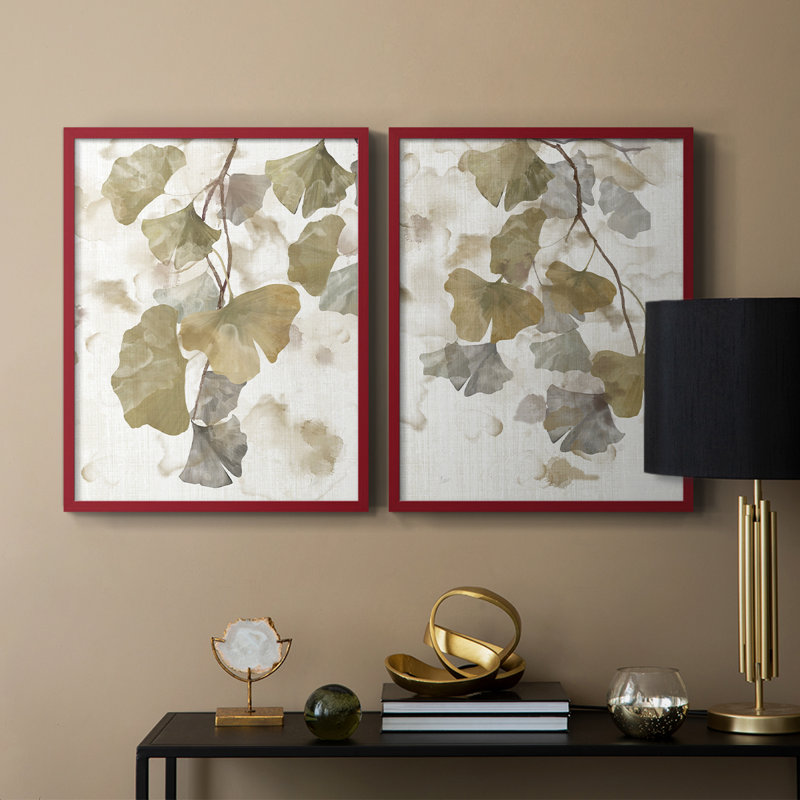 Reproduction encadrée Ginkgo Accent I-Premium - prête à être accrochée - aucun clou requis - aucun clou requis, Rouge