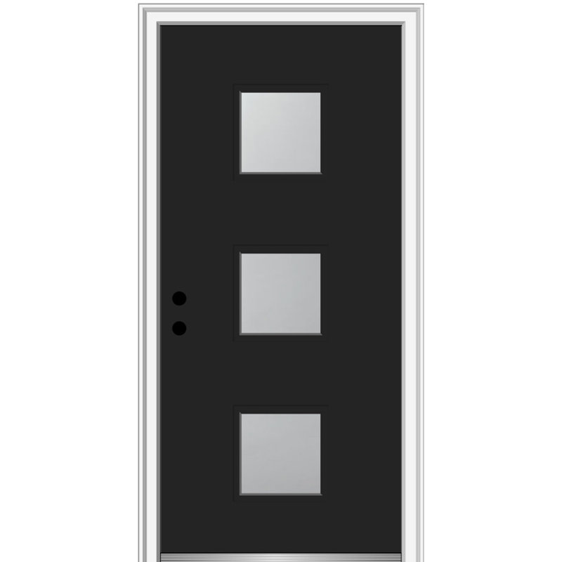 Porte d’entrée pré-raccrochée en acier Spotlight, S'ouvre à gauche vers l'intérieur, H 80 po x l 36 po x P 1,75po, Noir