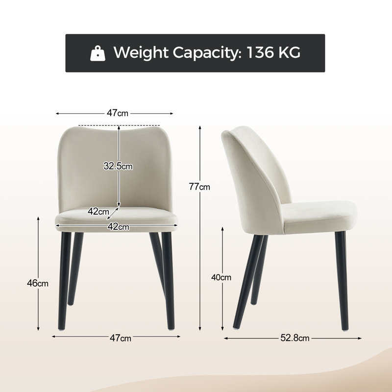 Odon Mid-Century Modern Dining Chair With Solid Wooden Legs Set Of 2, Black, Ivory
