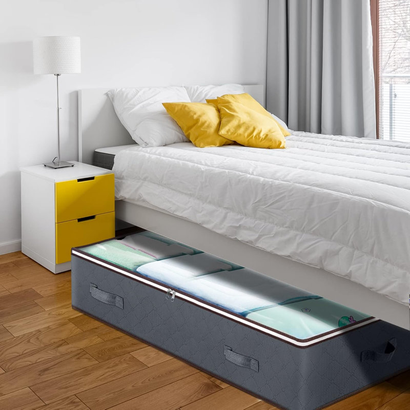 Contenants de rangement sous le lit 90L, système de rangement pour placard sous le lit de 6 pièces, sacs de déplacement avec fenêtre transparente et poignées renforcées pour les oreillers de literie