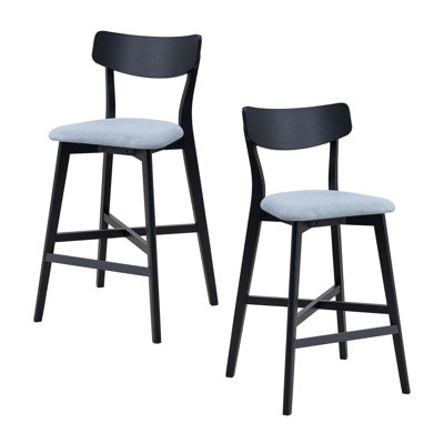 Wooden Bar Chairs Set Of 2, Modern Soft Upholstered Kitchen Island Chairs, Counter Height Stool With Backrest,Wooden Frame Chairs With Footrest