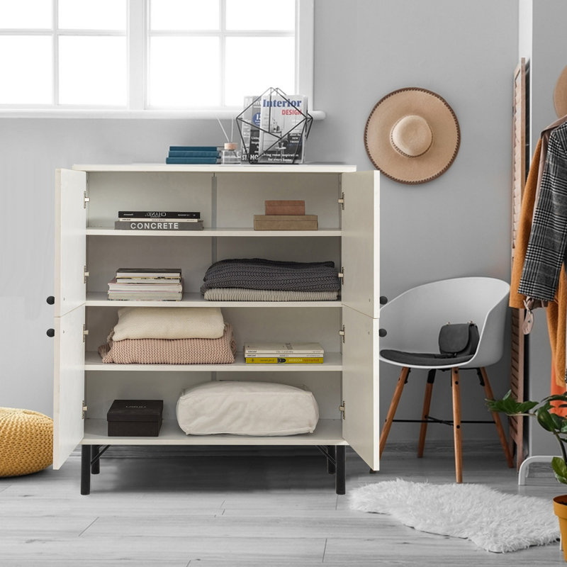 Modern Multi-Purpose Cabinet with Metal Legs, 37.4 x 43.7 x 14.2 inches | 100% Melamine Coated Particle Board, Thickness: 0.7 inches | UV Coating, Numerous Shelves, Wall-Mountable, Stylish Geometric Design for Extra Storage