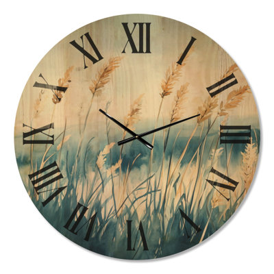 Windswept Coastal Reeds - Pampas Grass Decorative Wall Clock, Printed on Wood