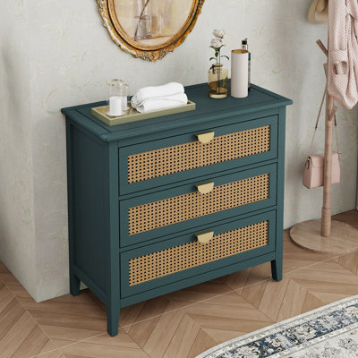 Armoire décorative, armoire à 3 tiroirs, rotin naturel, mobilier américain, convient pour la chambre à coucher, le salon, le bureau
