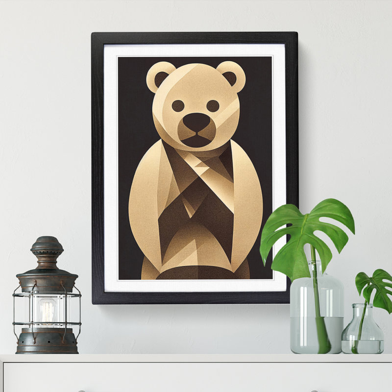 Teddy Bear Art Deco Style - Single Picture Frame Print, 64cm H x 46cm W x 2cm D, Walnut
