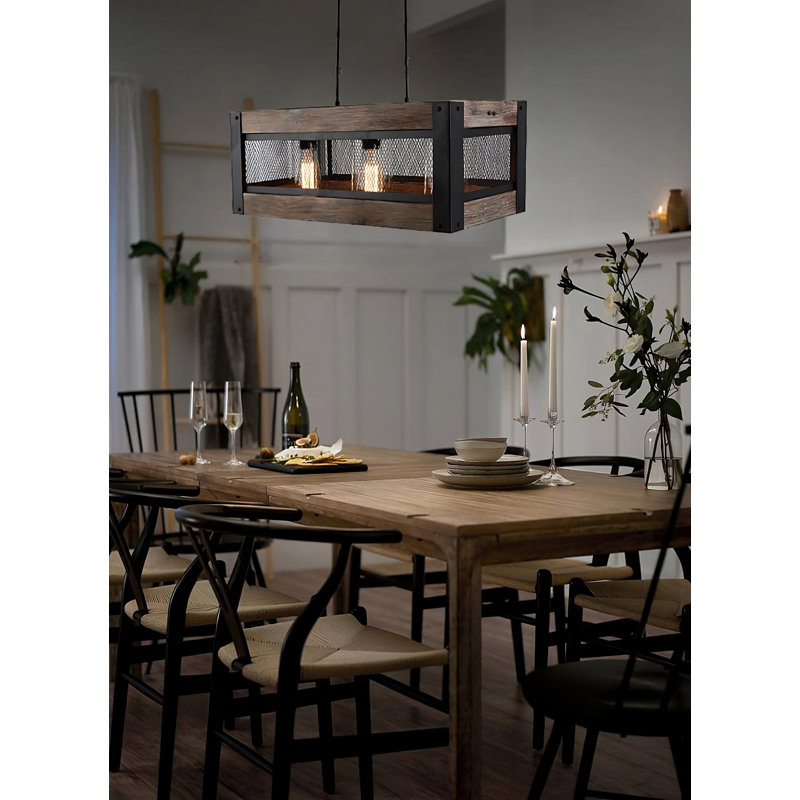 Lustre rectangulaire à 3 lumières avec détails en bois Mccroy