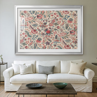 Motif floral Chintz (style indien / persan) - William Morris - reproduction encadrée avec passe-partout et verre - c. Fin du 19e siècle