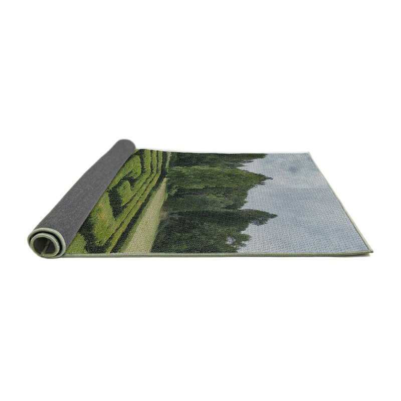 Tapis vert/bleu tissé à la machine, Carré 4 pi