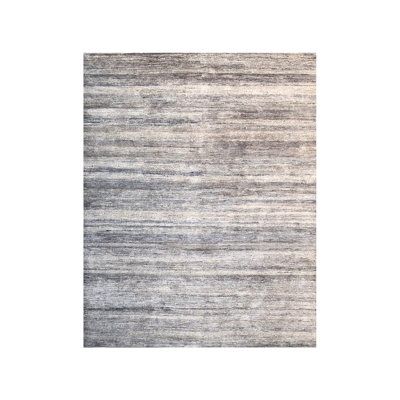 Tapis gris en laine noué à la main de conception unique 8 pi x 10 pi Beihl