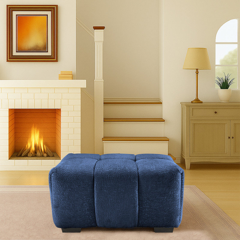 35.3"Armless Seat and Ottoman with Chenille Upholstery, Blue
