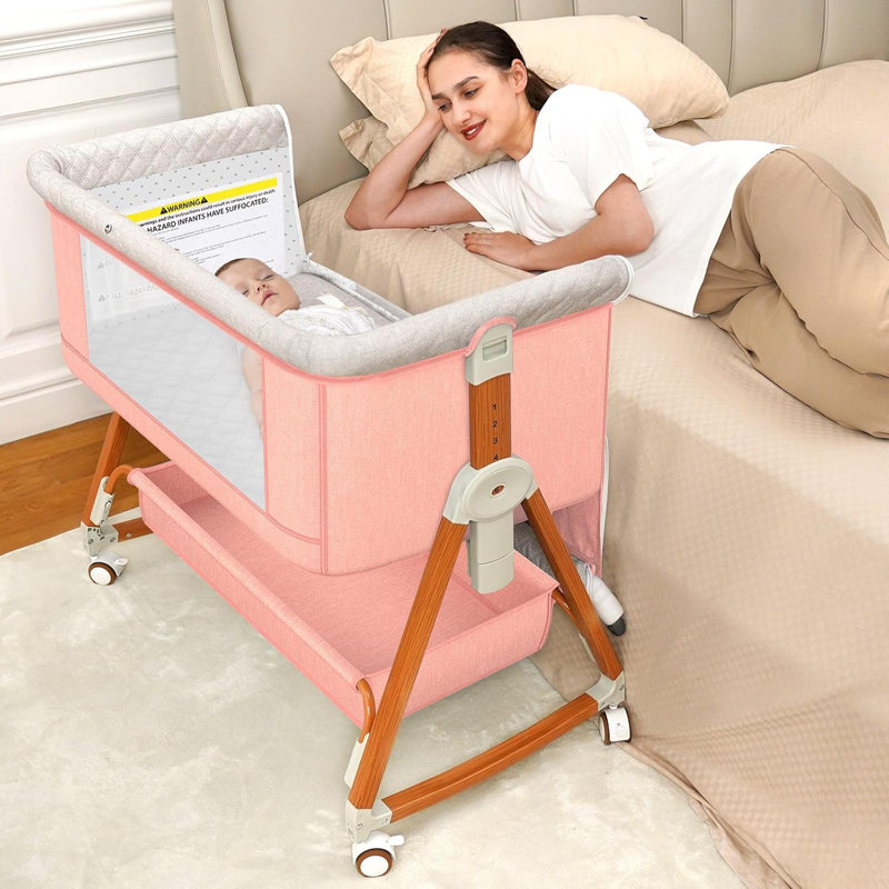 Adjustable Portable Baby Bassinet with Mosquito Net, Pink