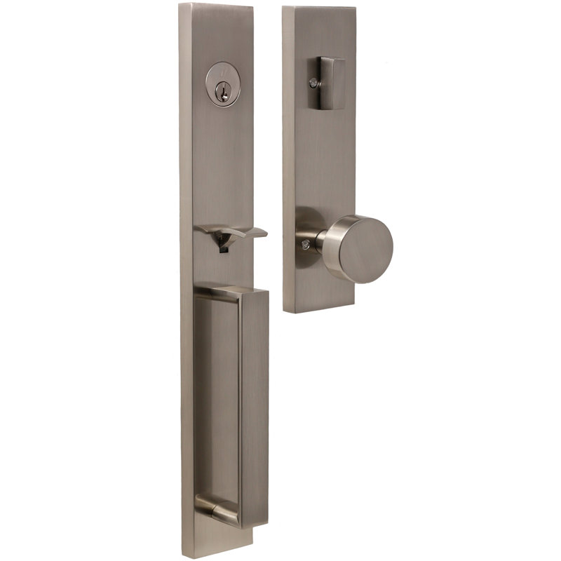 Ensemble de poignées avec pêne dormant, porte transitionnelle et rosette, Nickel satiné