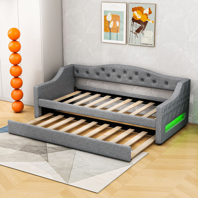Twin XL Daybed with Trundle and LED, Gray