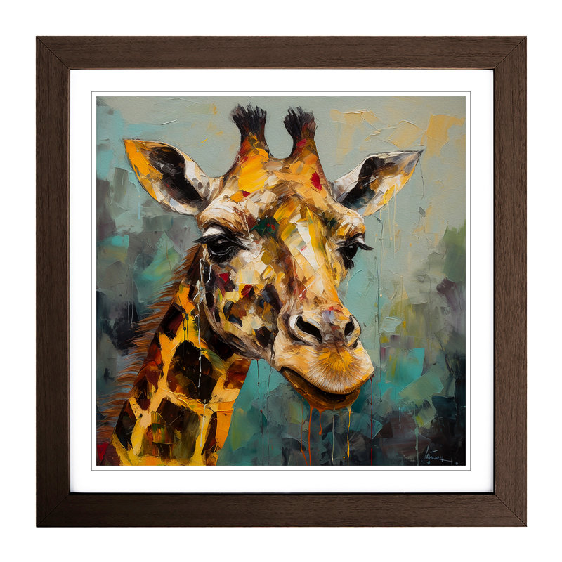 Giraffe Expressionism No.1 - Single Picture Frame Print on Wood