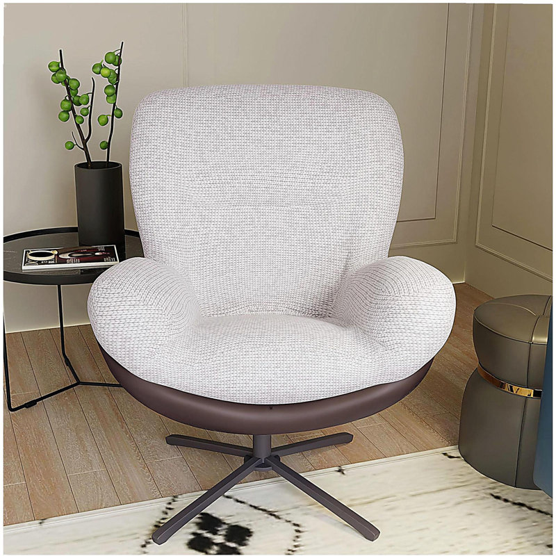 Chaise décorative pivotante à 360 °, fauteuil en velours moderne, base en cuir et métal noir, Blanc