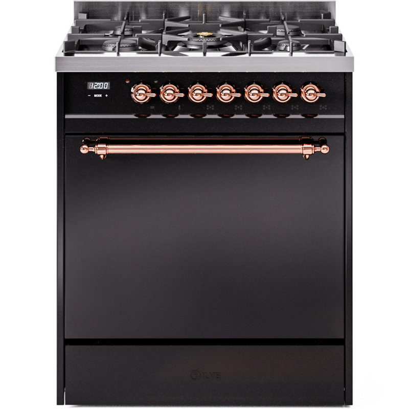 Cuisinière à double carburant 30 po ILVE Nostalgie II, Propane liquide, Noir lustré / cuivre