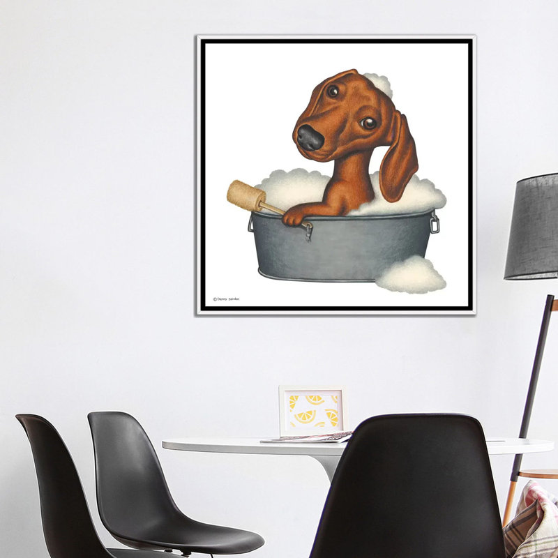 «Dachshund Bath» par Danny Gordon - impression d'art graphique, Pas de tapis, H 37 po x l 37 po x P 1,5 po