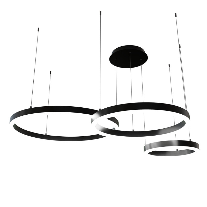 Modern LED Ceiling Light Fixture – 3-Ring Flush Mount Chandelier for Dining Room, Bedroom & Kitchen, Matte Black