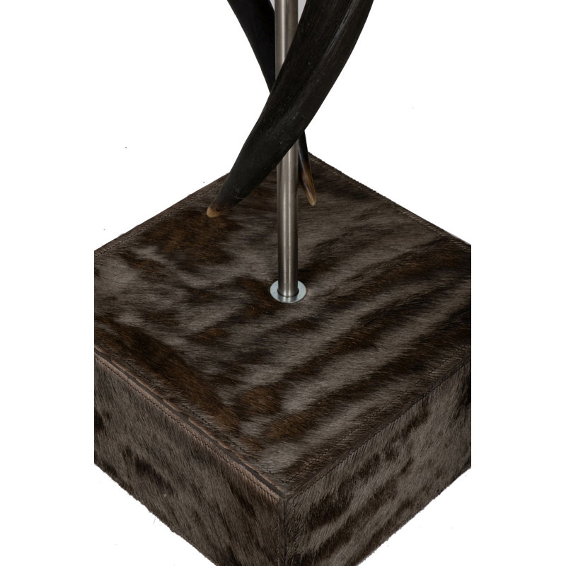 80" Natural Horn Floor Lamp - Wildebeest Hide Base - Black & Gold Paper Shade