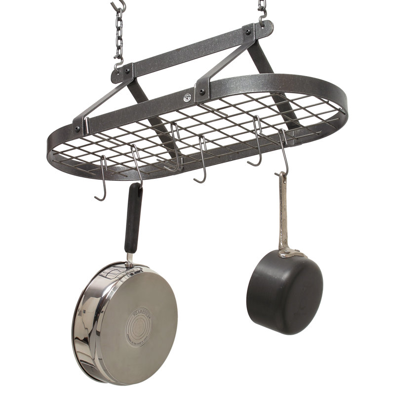 Gourmet to Decor Oval Hanging Pot Rack, Hammered Steel