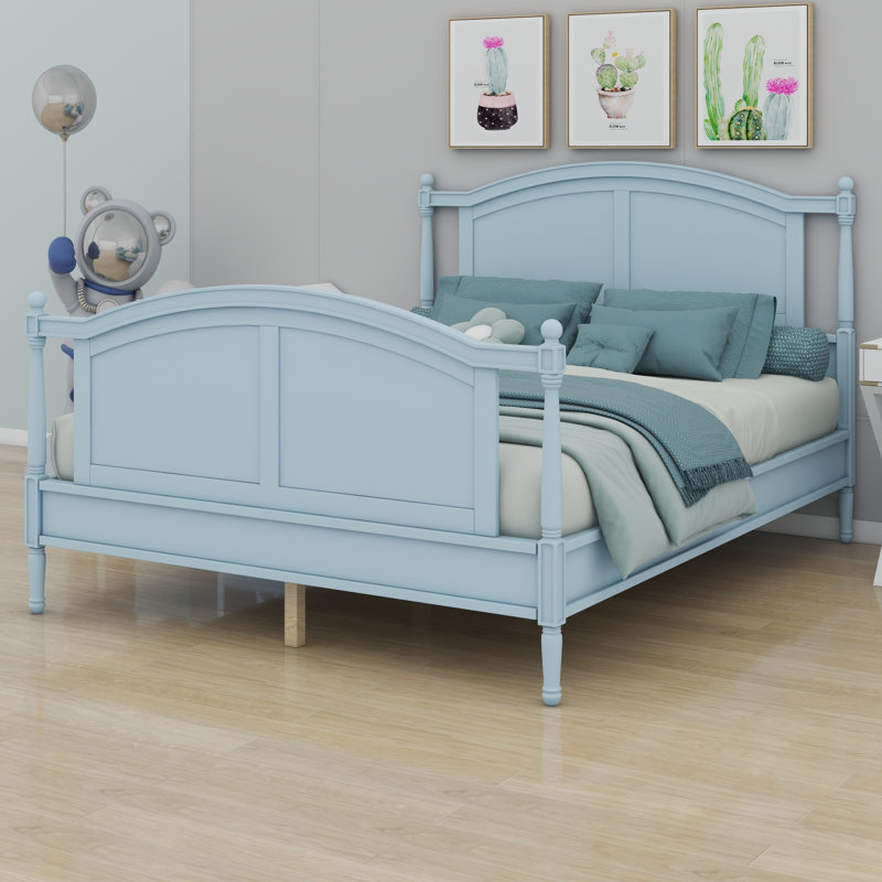Base de lit classique avec tête de lit et pied de lit courbé Classic, Grand lit, Bleu clair