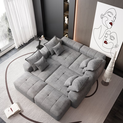 Modern Oversized Modular Sectional Sofa,Sparkling Chenille Fabric Soft Cushion Sofa with 8 Pillows,8 PCS DIY Combination Tufted Sofa,No Assembly Required,GREY