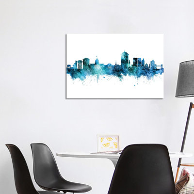 Montgomery Alabama Skyline Blue Teal by Michael Tompsett - Wrapped Canvas Gallery-Wrapped Canvas Giclée