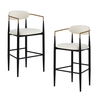 Counter Height Bar Stools ( 2) - Beige Pu Leather And Iron Stand 2 Faux Covered With Dependable Legs