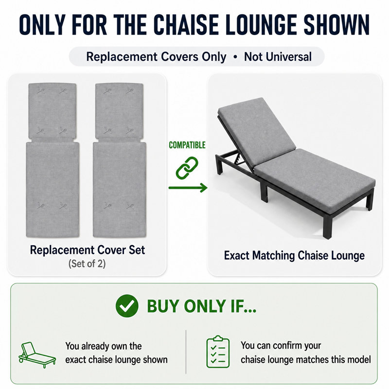 Custom Cushion Cover,  Only Covers, 2Pcs Outdoor Chaise Lounge Cushion Cover, Gray
